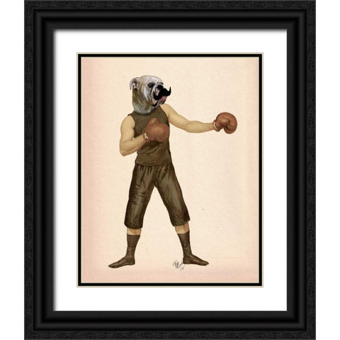 Boxing Bulldog Full Black Ornate Wood Framed Art Print with Double Matting by Fab Funky