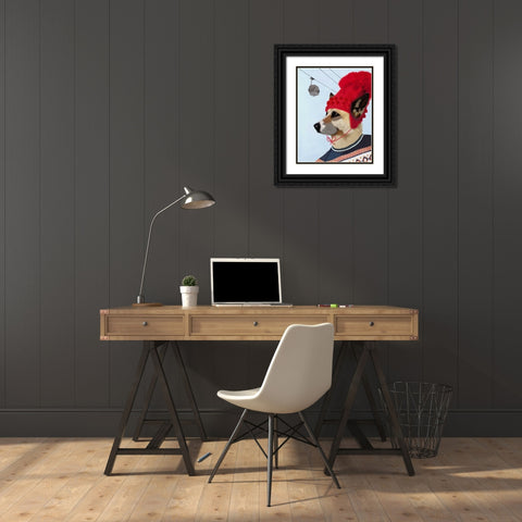 Dog in Ski Sweater Black Ornate Wood Framed Art Print with Double Matting by Fab Funky