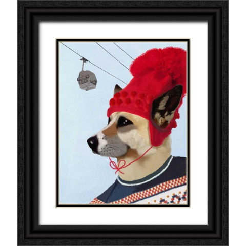 Dog in Ski Sweater Black Ornate Wood Framed Art Print with Double Matting by Fab Funky