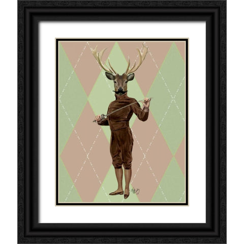 Fencing Deer Full Black Ornate Wood Framed Art Print with Double Matting by Fab Funky