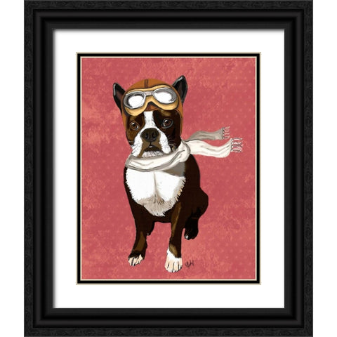 Boston Terrier Flying Ace Black Ornate Wood Framed Art Print with Double Matting by Fab Funky