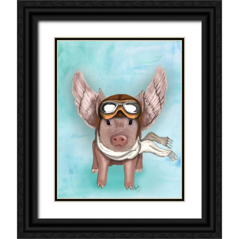Aviator Piggy Black Ornate Wood Framed Art Print with Double Matting by Fab Funky