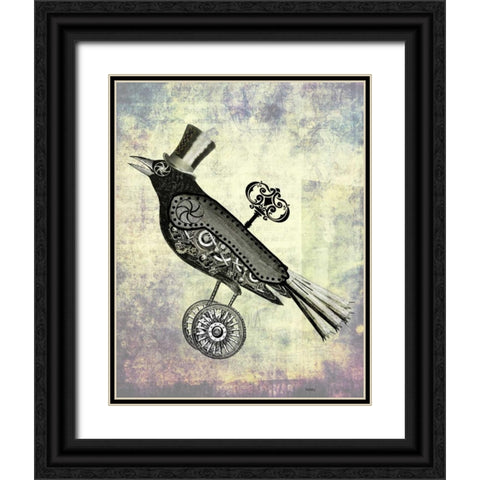 Steampunk Crow Black Ornate Wood Framed Art Print with Double Matting by Fab Funky