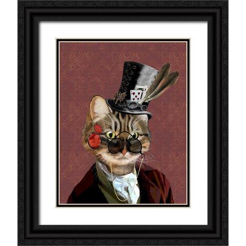 Phileas Feline Steampunk Cat Black Ornate Wood Framed Art Print with Double Matting by Fab Funky