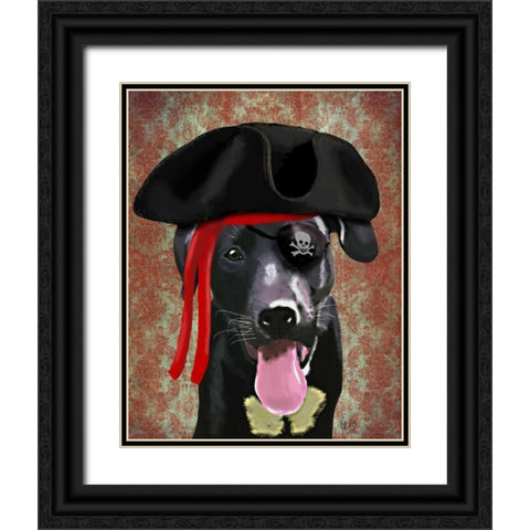 Black Labrador Pirate Dog Black Ornate Wood Framed Art Print with Double Matting by Fab Funky