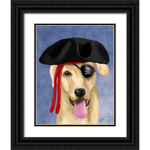 Yellow Labrador Pirate Black Ornate Wood Framed Art Print with Double Matting by Fab Funky