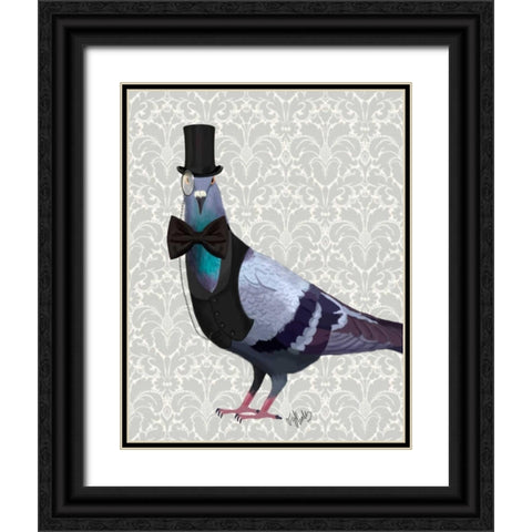 Pigeon in Waistcoat and Top Hat Black Ornate Wood Framed Art Print with Double Matting by Fab Funky