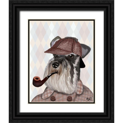 Schnauzer Sherlock Black Ornate Wood Framed Art Print with Double Matting by Fab Funky