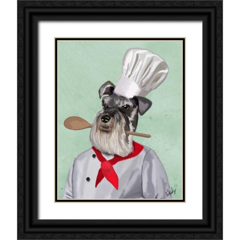 Schnauzer Chef Black Ornate Wood Framed Art Print with Double Matting by Fab Funky