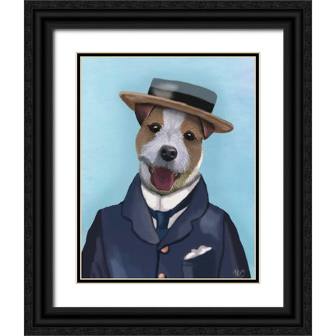 Jack Russell in Boater Black Ornate Wood Framed Art Print with Double Matting by Fab Funky