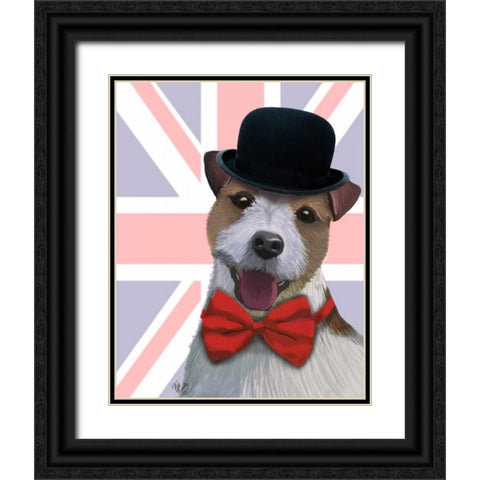 Union Jack Jack Russell Black Ornate Wood Framed Art Print with Double Matting by Fab Funky