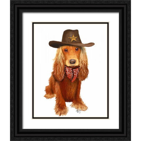 Cocker Spaniel Cowboy Black Ornate Wood Framed Art Print with Double Matting by Fab Funky