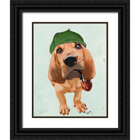 Bloodhound Sherlock Holmes Black Ornate Wood Framed Art Print with Double Matting by Fab Funky