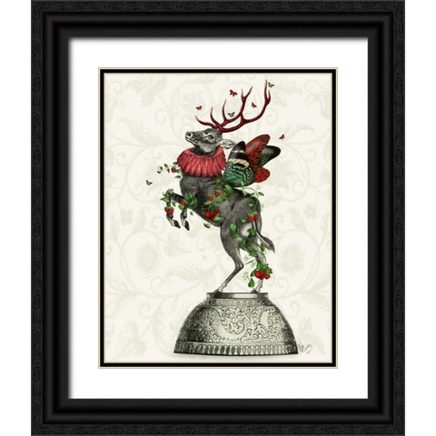Strawberry Deer Black Ornate Wood Framed Art Print with Double Matting by Fab Funky