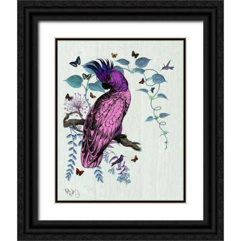 Pink Parrot Black Ornate Wood Framed Art Print with Double Matting by Fab Funky