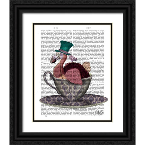 Dodo in Teacup Black Ornate Wood Framed Art Print with Double Matting by Fab Funky