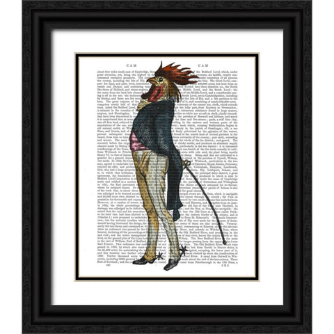 Cockerel with Spurs Black Ornate Wood Framed Art Print with Double Matting by Fab Funky