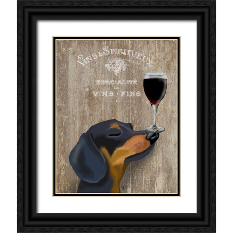 Dog Au Vin Dachshund Black Ornate Wood Framed Art Print with Double Matting by Fab Funky