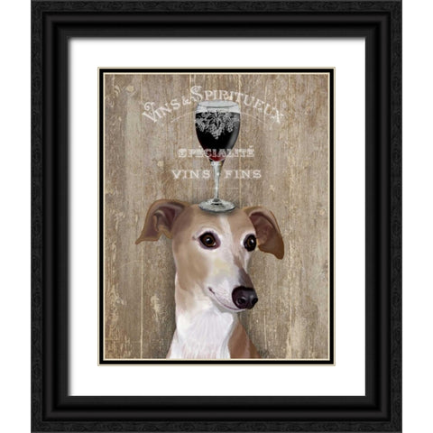 Dog Au Vin Greyhound Black Ornate Wood Framed Art Print with Double Matting by Fab Funky