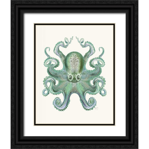 Turquoise Octopus and Squid a Black Ornate Wood Framed Art Print with Double Matting by Fab Funky
