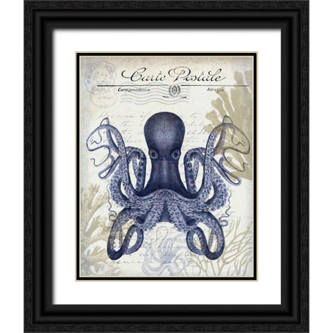 Seaside Postcard Cream c Black Ornate Wood Framed Art Print with Double Matting by Fab Funky