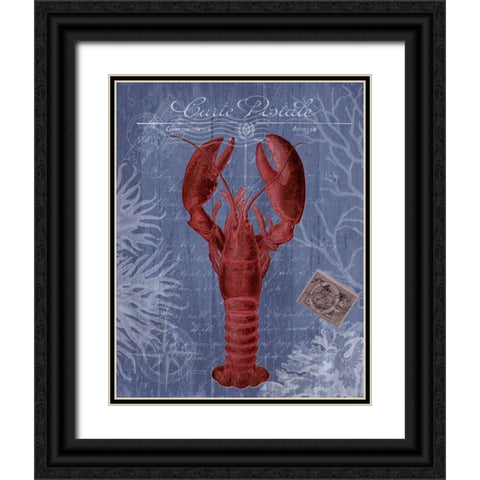 Seaside Postcard Red on Blue d Black Ornate Wood Framed Art Print with Double Matting by Fab Funky