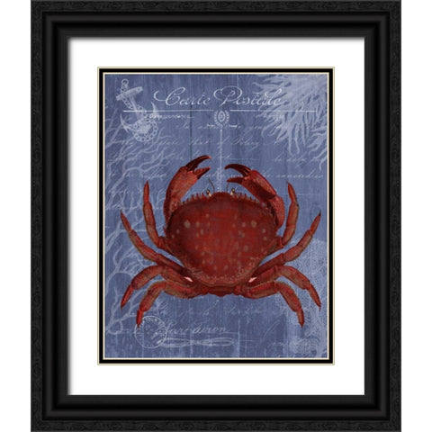 Seaside Postcard Red on Blue f Black Ornate Wood Framed Art Print with Double Matting by Fab Funky