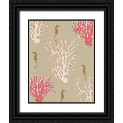 Coral and Seahorse in Beige Black Ornate Wood Framed Art Print with Double Matting by Fab Funky