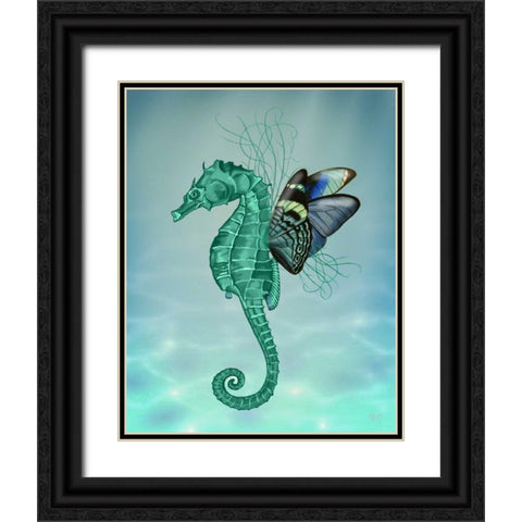 Winged Seahorse Black Ornate Wood Framed Art Print with Double Matting by Fab Funky