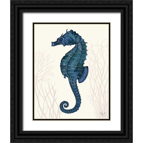 Blue Seahorses on Cream b Black Ornate Wood Framed Art Print with Double Matting by Fab Funky