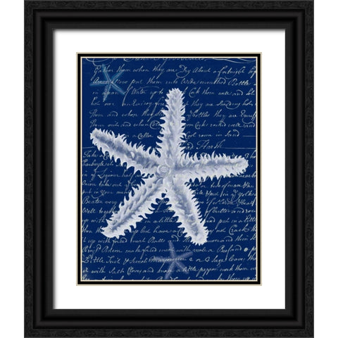 White Starfish on Blue b Black Ornate Wood Framed Art Print with Double Matting by Fab Funky