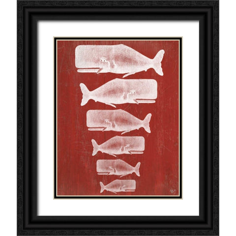 Whale Family White On Red Black Ornate Wood Framed Art Print with Double Matting by Fab Funky