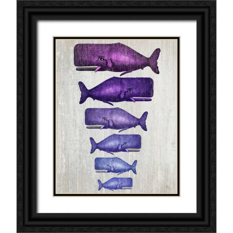 Whale Family Purple on White Black Ornate Wood Framed Art Print with Double Matting by Fab Funky