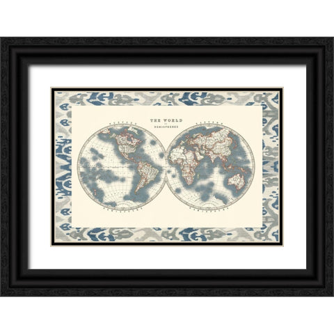 Bordered World Hemispheres Black Ornate Wood Framed Art Print with Double Matting by Johnston