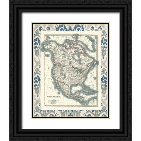 Bordered Map of North America Black Ornate Wood Framed Art Print with Double Matting by Johnston