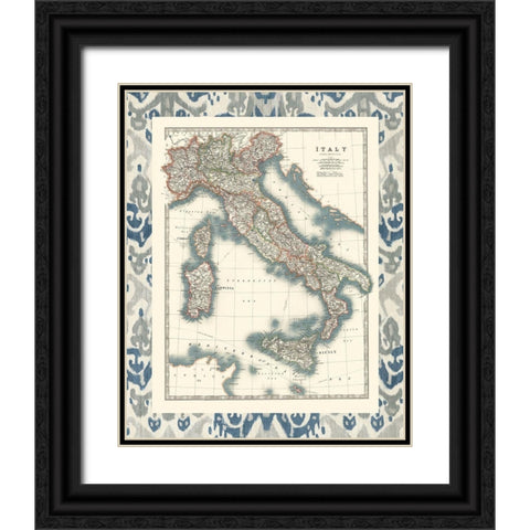 Bordered Map of Italy Black Ornate Wood Framed Art Print with Double Matting by Johnston