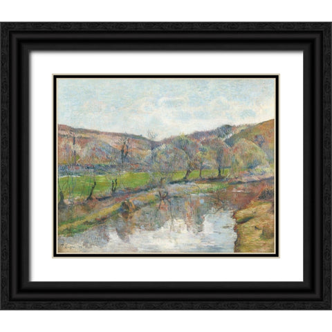 Brittany Landscape Black Ornate Wood Framed Art Print with Double Matting by Gauguin, Paul