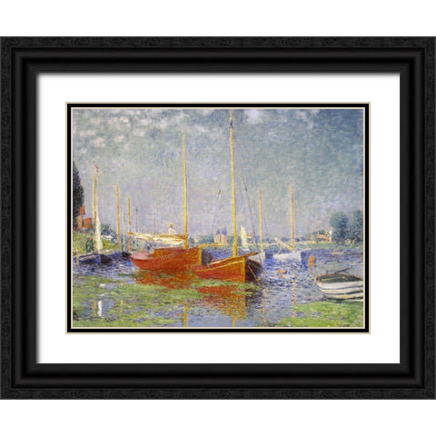 Red Boats at Argenteuil Black Ornate Wood Framed Art Print with Double Matting by Monet, Claude