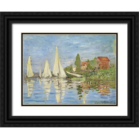 Regattas at Argenteuil Black Ornate Wood Framed Art Print with Double Matting by Monet, Claude