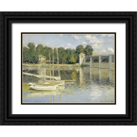 The Argenteuil Bridge Black Ornate Wood Framed Art Print with Double Matting by Monet, Claude