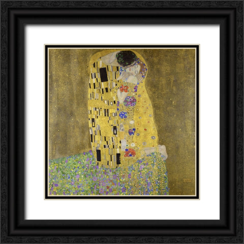 The Kiss Black Ornate Wood Framed Art Print with Double Matting by Klimt, Gustav