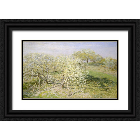 Fruit Trees in Bloom Black Ornate Wood Framed Art Print with Double Matting by Monet, Claude