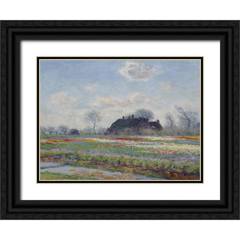 Tulip Fields at Sassenheim Black Ornate Wood Framed Art Print with Double Matting by Monet, Claude