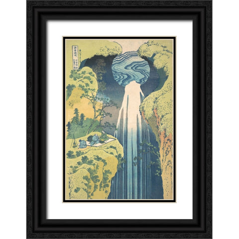 Hokusais Waterfalls II Black Ornate Wood Framed Art Print with Double Matting by Hokusai, Katsushika