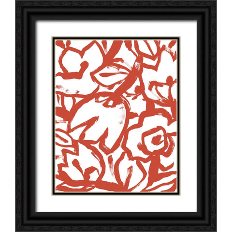 Red Brush Floral I Black Ornate Wood Framed Art Print with Double Matting by Vess, June Erica