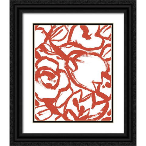 Red Brush Floral II Black Ornate Wood Framed Art Print with Double Matting by Vess, June Erica