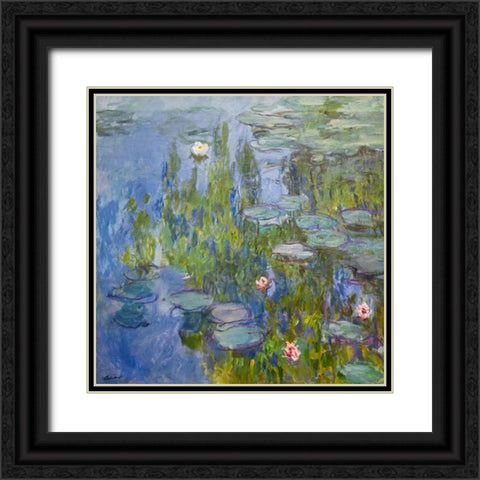Monet Water Lilies II Black Ornate Wood Framed Art Print with Double Matting by Monet, Claude