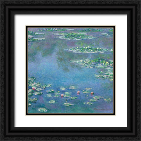 Monet Water Lilies III Black Ornate Wood Framed Art Print with Double Matting by Monet, Claude