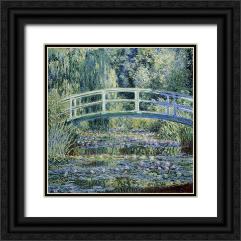 Monet Japanese Bridge II Black Ornate Wood Framed Art Print with Double Matting by Monet, Claude