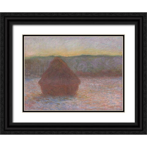Monet Haystacks I Black Ornate Wood Framed Art Print with Double Matting by Monet, Claude